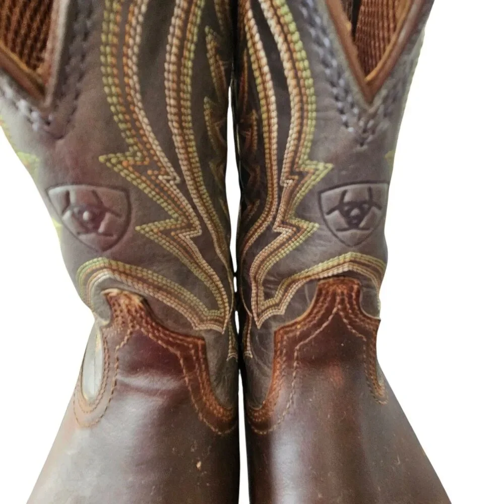 Ariat Brown Leather Round Toe Cowboy Boots 7.5D Style 10010297 Embroidered